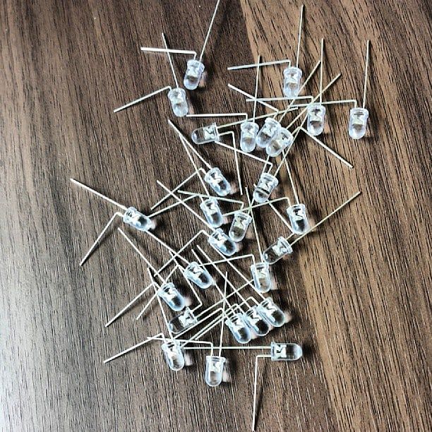 27 slightly bent LEDs. Now for some soldering!