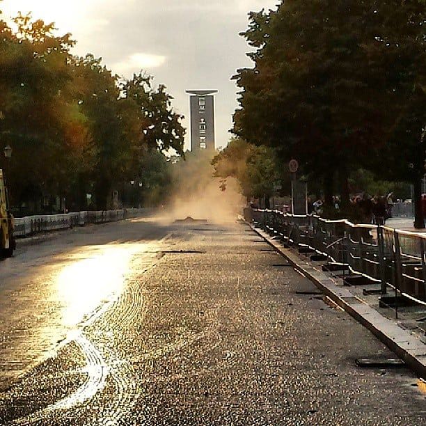 Hot tarmac + rain :)